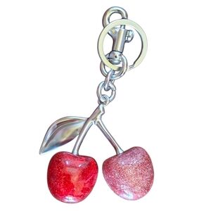 SOLD 12/14 Pink Two-Tone Glitter Cherry Purse Charm with Matte Silver Accents
